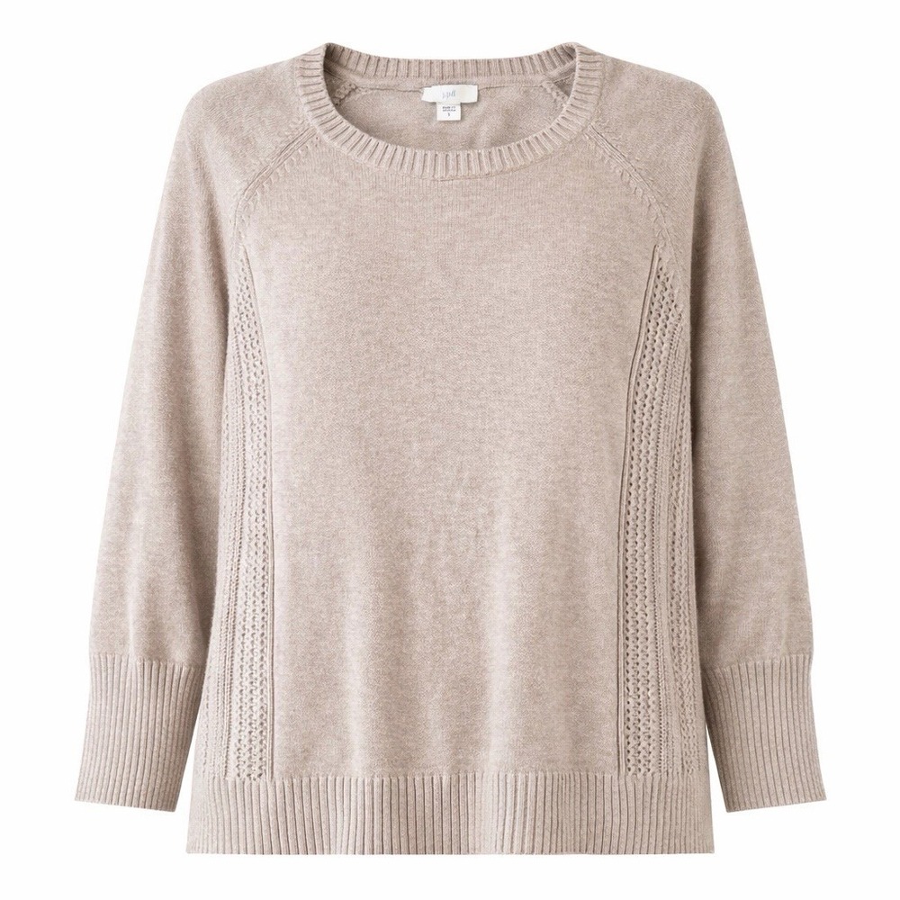 J.Jill Large Knit Pullover Sweater Textured Panels Neutral Beige‎ Relaxed Fit
